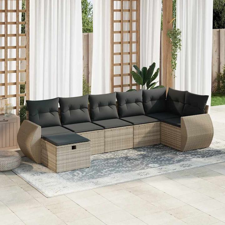 sofasæt til haven 7 dele med hynder polyrattan lysegrå