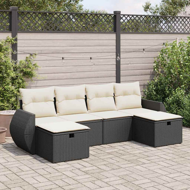 sofasæt til haven 6 dele med hynder polyrattan sort