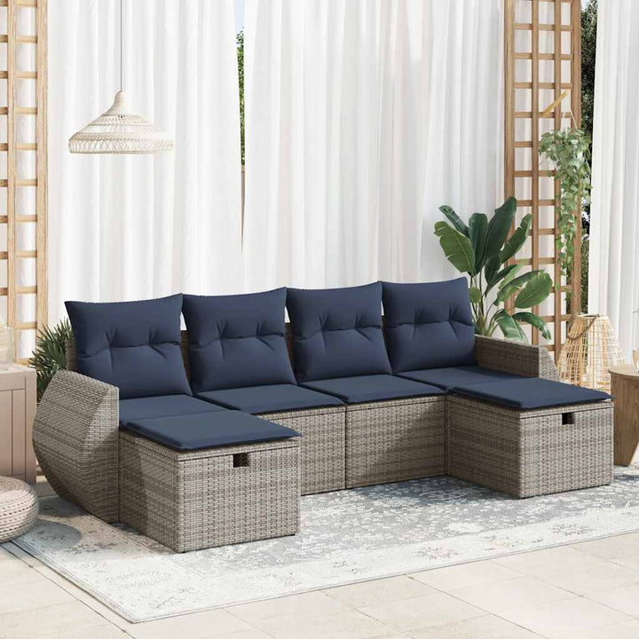 sofasæt til haven 6 dele med hynder polyrattan grå