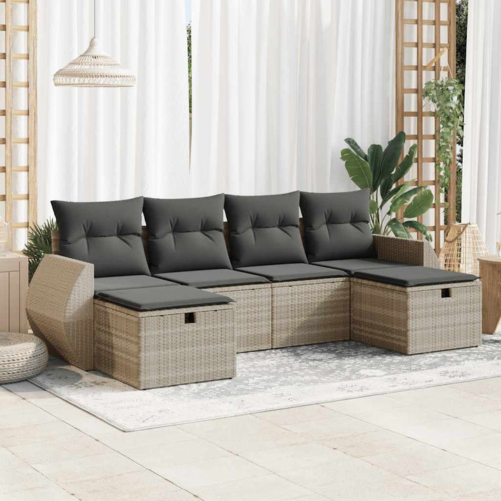 sofasæt til haven 6 dele med hynder polyrattan lysegrå