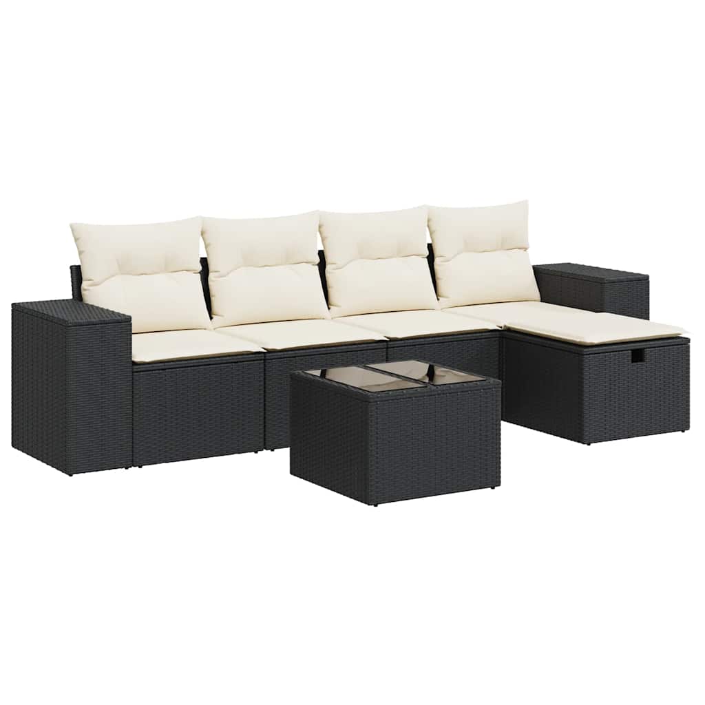 sofasæt til haven 6 dele med hynder polyrattan sort