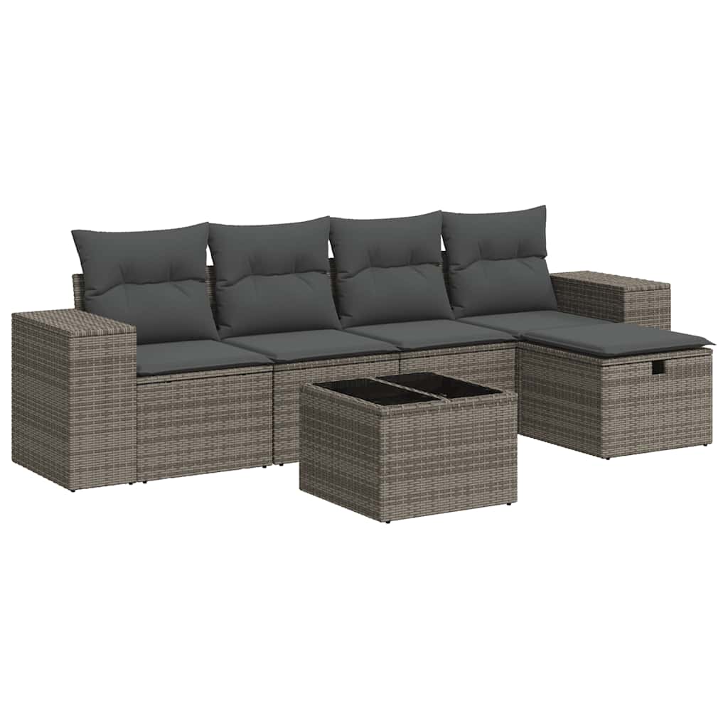 sofasæt til haven 6 dele med hynder polyrattan grå