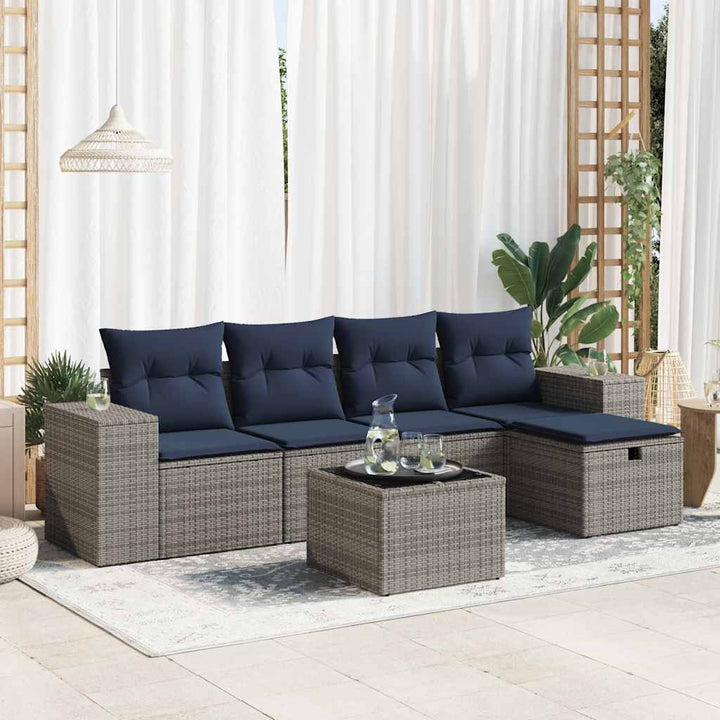 sofasæt til haven 6 dele med hynder polyrattan grå