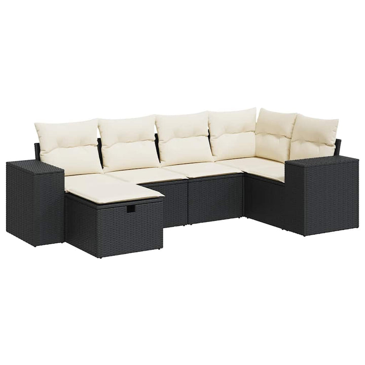 sofasæt til haven 6 dele med hynder polyrattan sort
