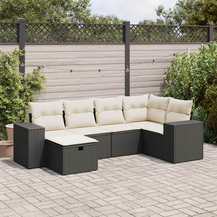 sofasæt til haven 6 dele med hynder polyrattan sort