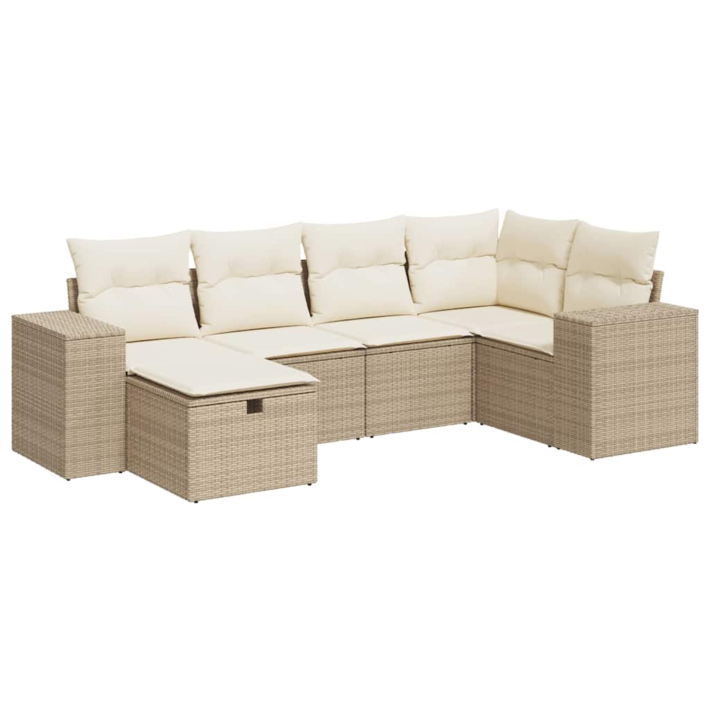 sofasæt til haven 6 dele med hynder polyrattan beige