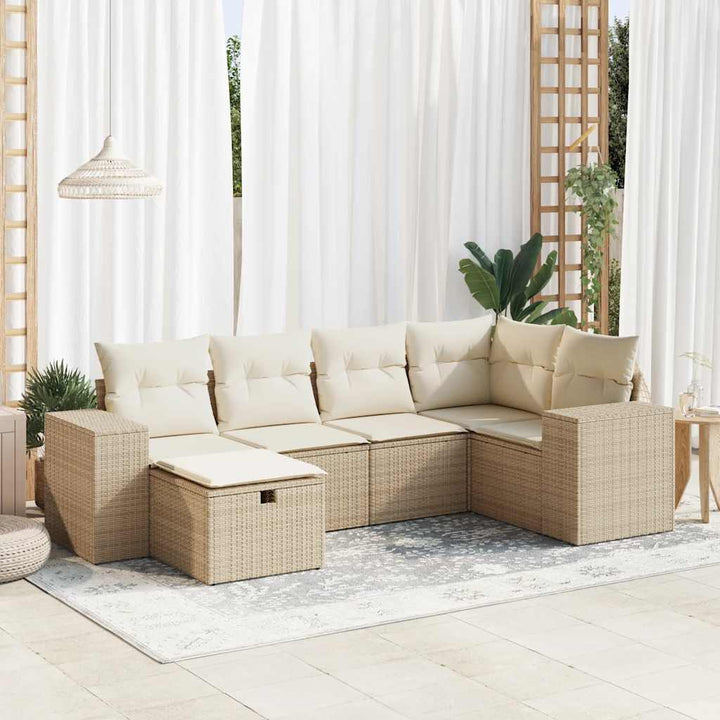 sofasæt til haven 6 dele med hynder polyrattan beige