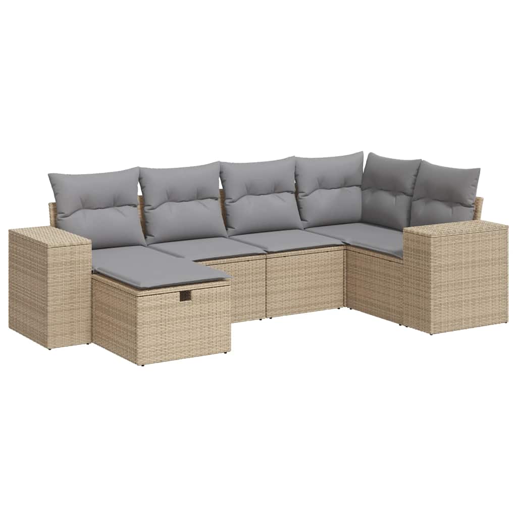 sofasæt til haven 6 dele med hynder polyrattan beige