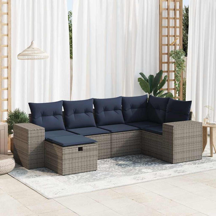 sofasæt til haven 6 dele med hynder polyrattan grå
