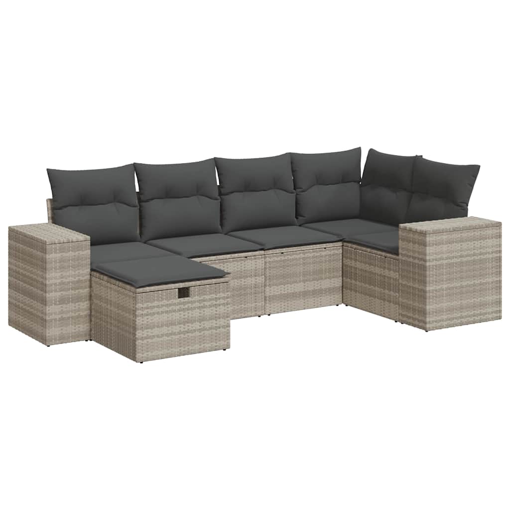sofasæt til haven 6 dele med hynder polyrattan lysegrå