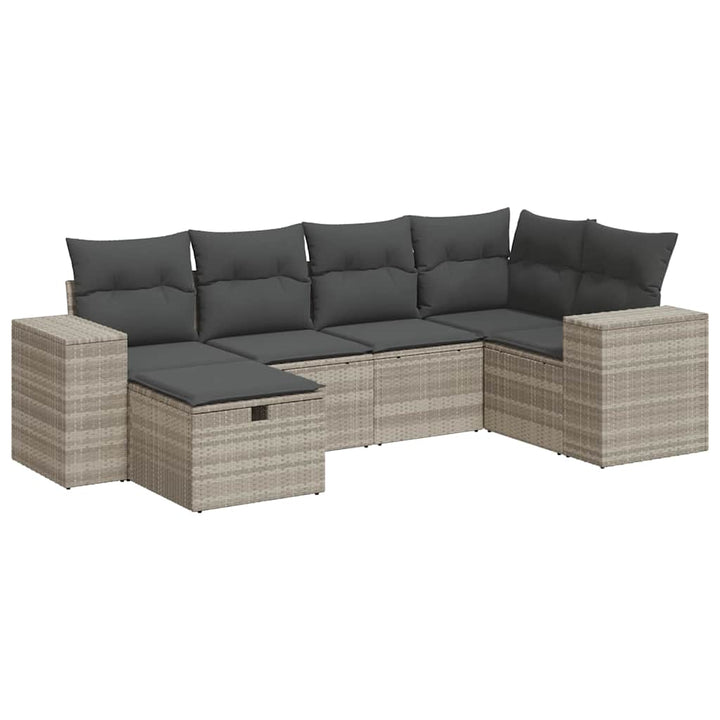 sofasæt til haven 6 dele med hynder polyrattan lysegrå