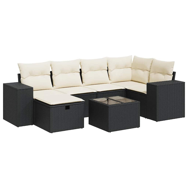 sofasæt til haven 7 dele med hynder polyrattan sort