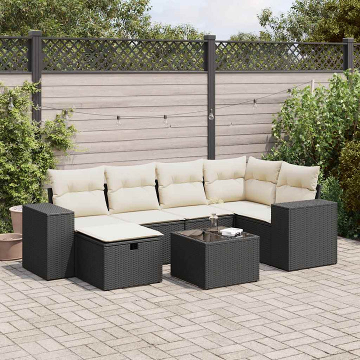 sofasæt til haven 7 dele med hynder polyrattan sort