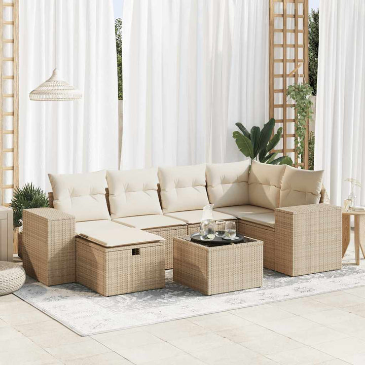sofasæt til haven 7 dele med hynder polyrattan beige