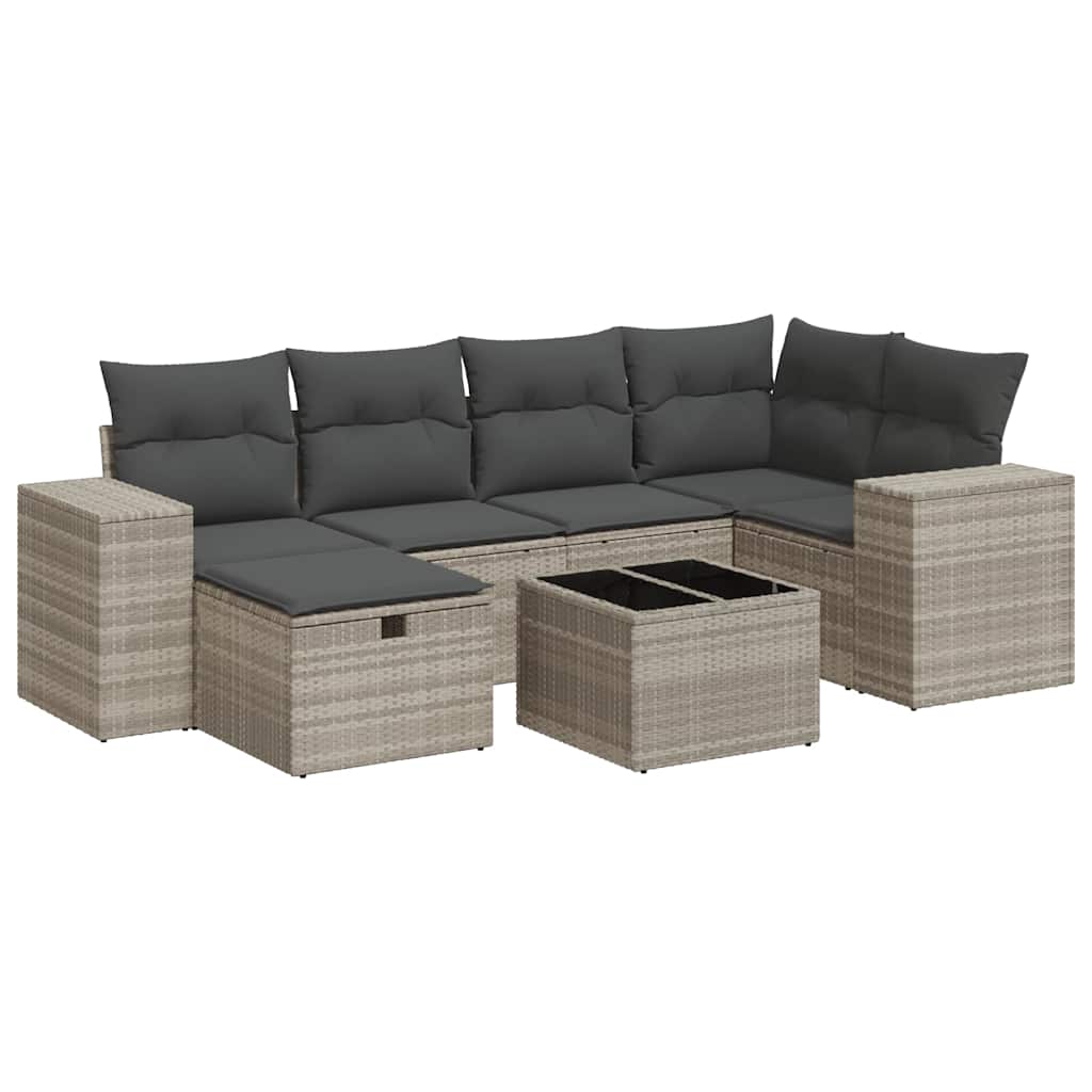 sofasæt til haven 7 dele med hynder polyrattan lysegrå