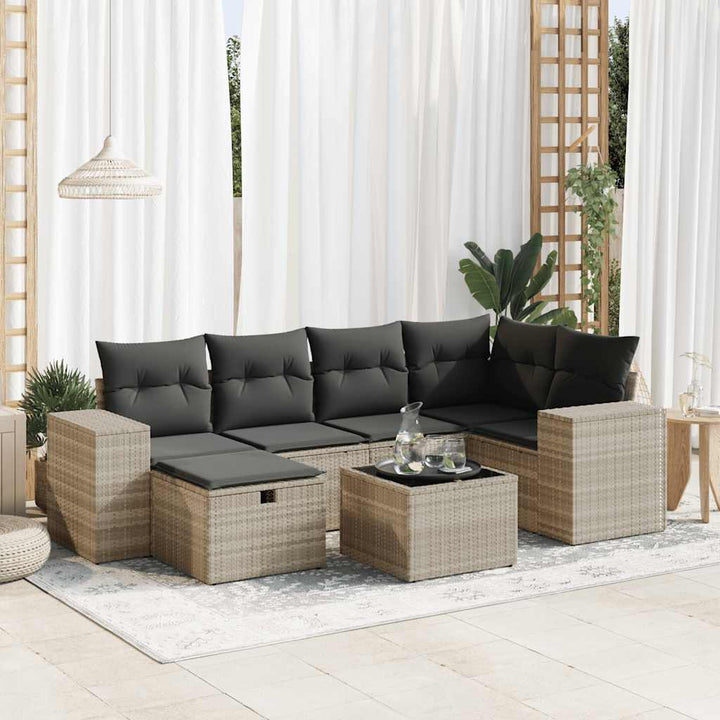 sofasæt til haven 7 dele med hynder polyrattan lysegrå