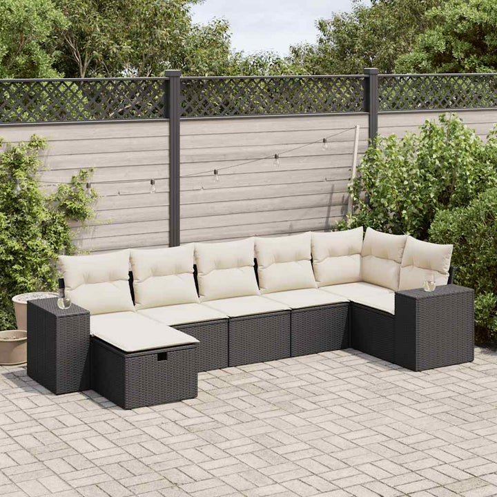 sofasæt til haven 7 dele med hynder polyrattan sort