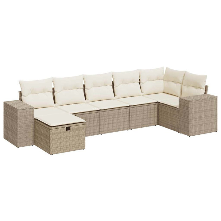 sofasæt til haven 7 dele med hynder polyrattan beige