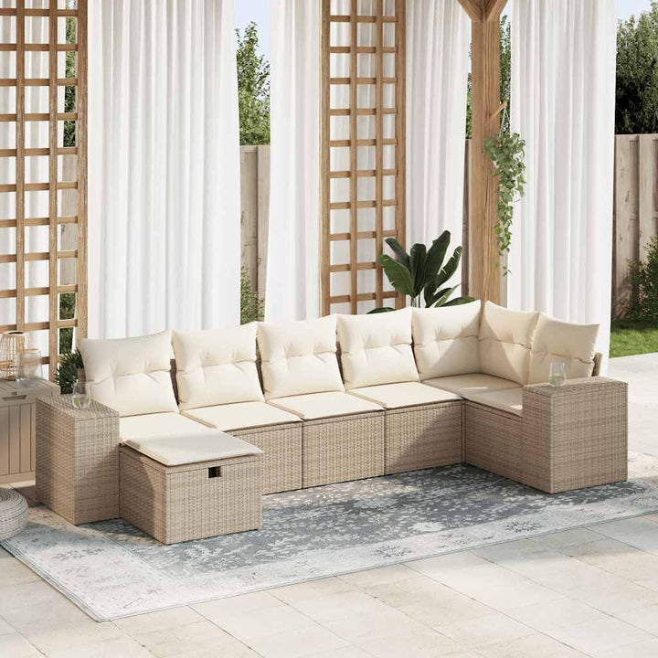 sofasæt til haven 7 dele med hynder polyrattan beige