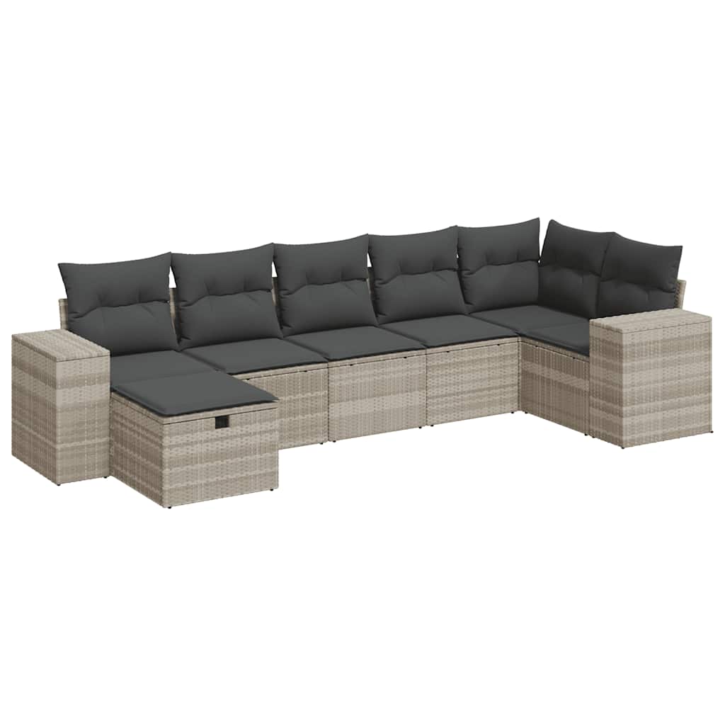 sofasæt til haven 7 dele med hynder polyrattan lysegrå