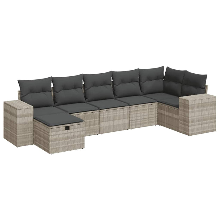 sofasæt til haven 7 dele med hynder polyrattan lysegrå