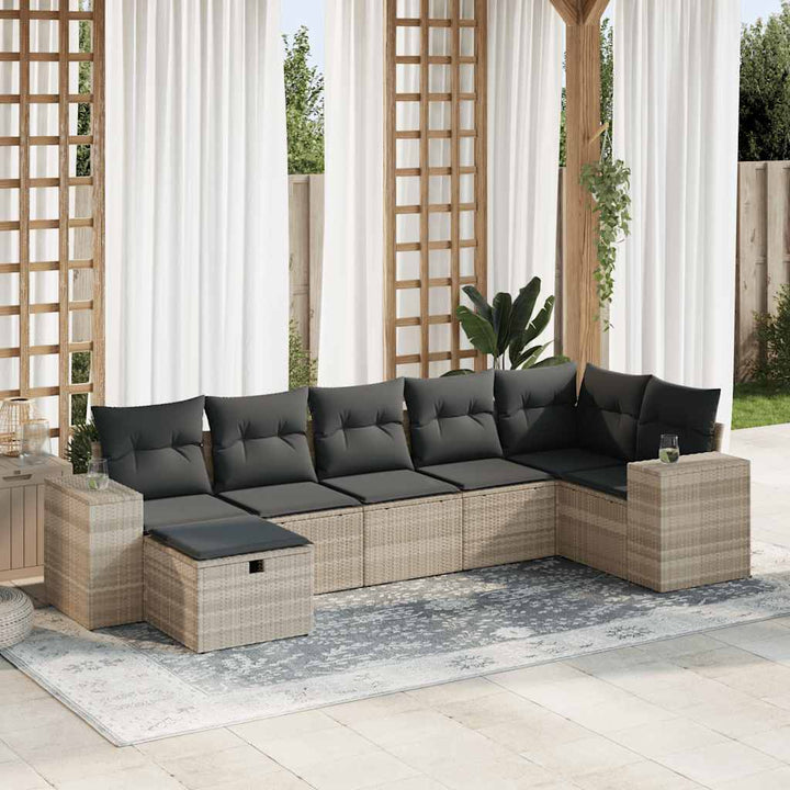 sofasæt til haven 7 dele med hynder polyrattan lysegrå