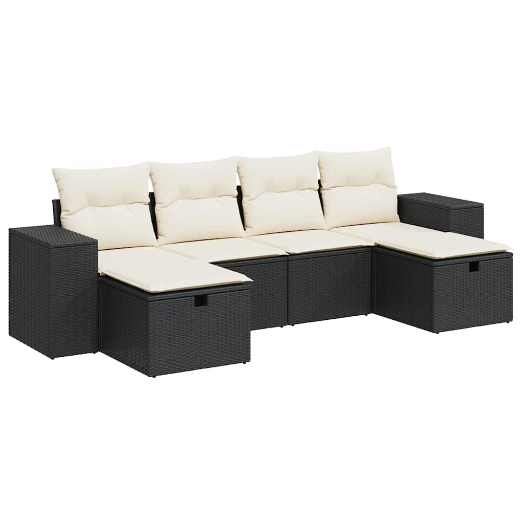 sofasæt til haven 6 dele med hynder polyrattan sort