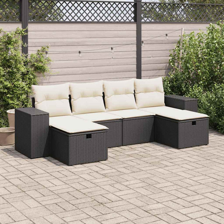 sofasæt til haven 6 dele med hynder polyrattan sort