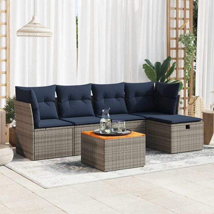 sofasæt til haven 6 dele med hynder polyrattan grå
