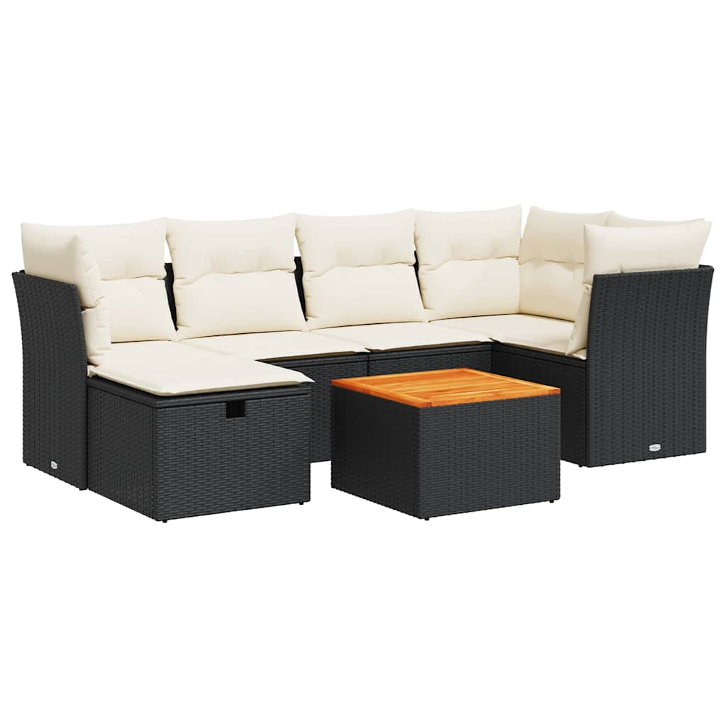 sofasæt til haven 7 dele med hynder polyrattan sort
