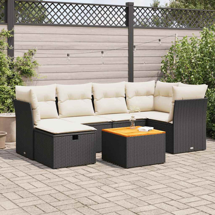 sofasæt til haven 7 dele med hynder polyrattan sort