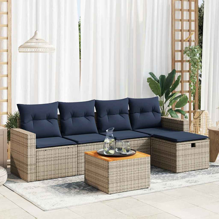 sofasæt til haven 6 dele med hynder polyrattan grå