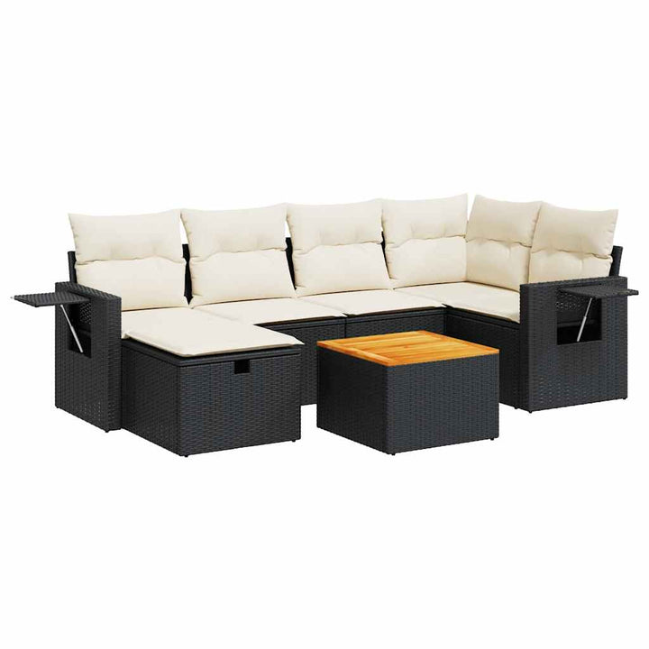 sofasæt til haven 7 dele med hynder polyrattan sort