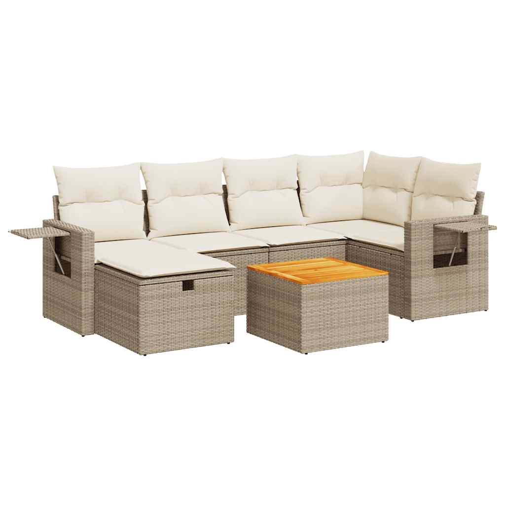 sofasæt til haven 7 dele med hynder polyrattan beige