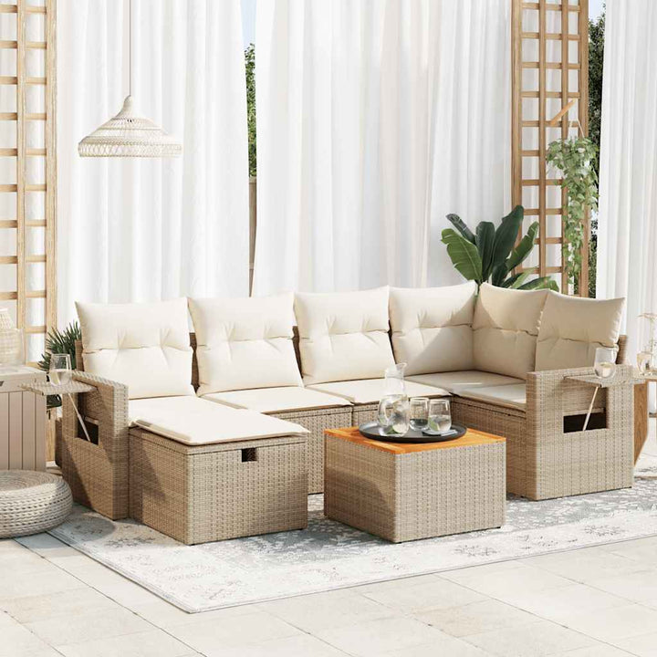 sofasæt til haven 7 dele med hynder polyrattan beige
