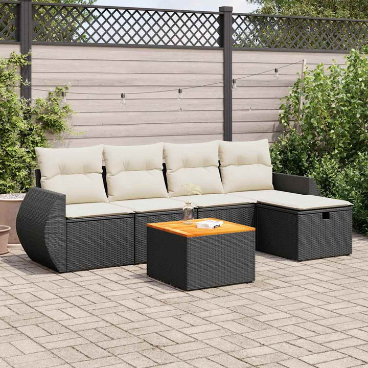 sofasæt til haven 6 dele med hynder polyrattan sort