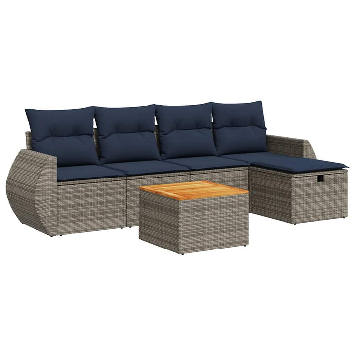 sofasæt til haven 6 dele med hynder polyrattan grå