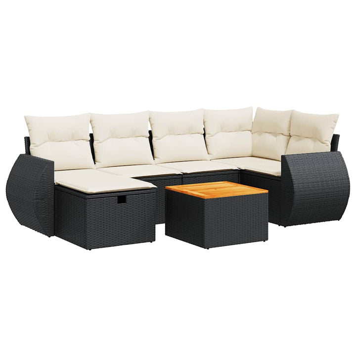 sofasæt til haven 7 dele med hynder polyrattan sort