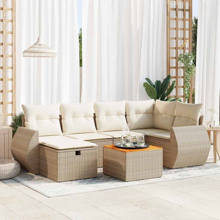 sofasæt til haven 7 dele med hynder polyrattan beige