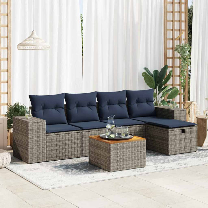 sofasæt til haven 6 dele med hynder polyrattan grå