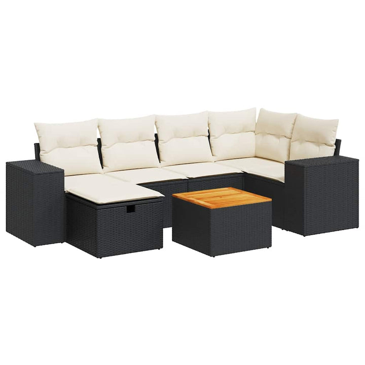 sofasæt til haven 7 dele med hynder polyrattan sort