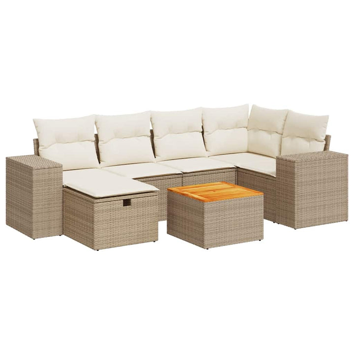 sofasæt til haven 7 dele med hynder polyrattan beige