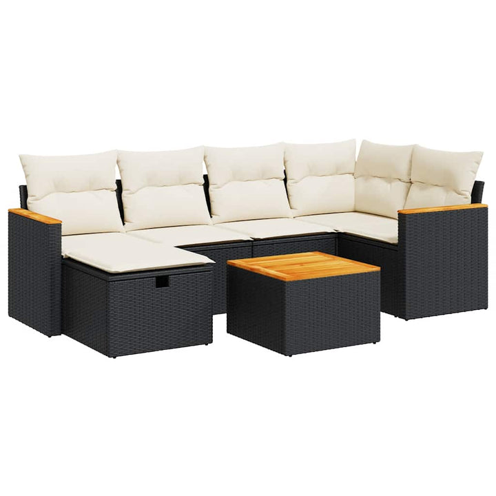 sofasæt til haven 7 dele med hynder polyrattan sort