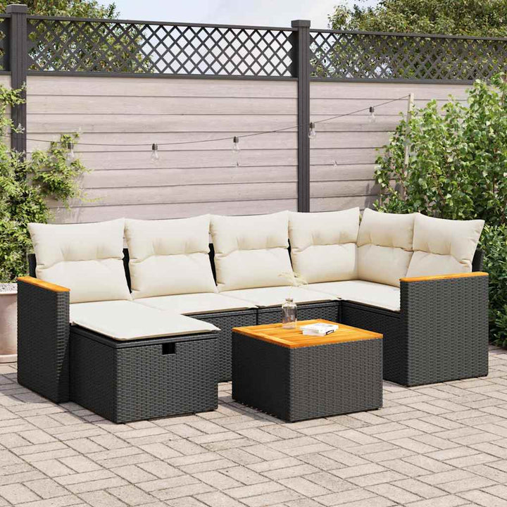 sofasæt til haven 7 dele med hynder polyrattan sort