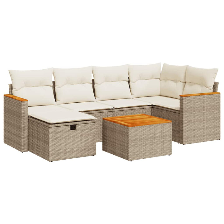 sofasæt til haven 7 dele med hynder polyrattan beige
