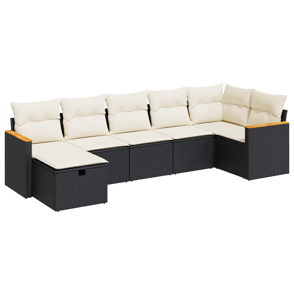 sofasæt til haven 7 dele med hynder polyrattan sort