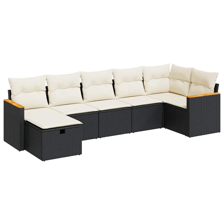 sofasæt til haven 7 dele med hynder polyrattan sort
