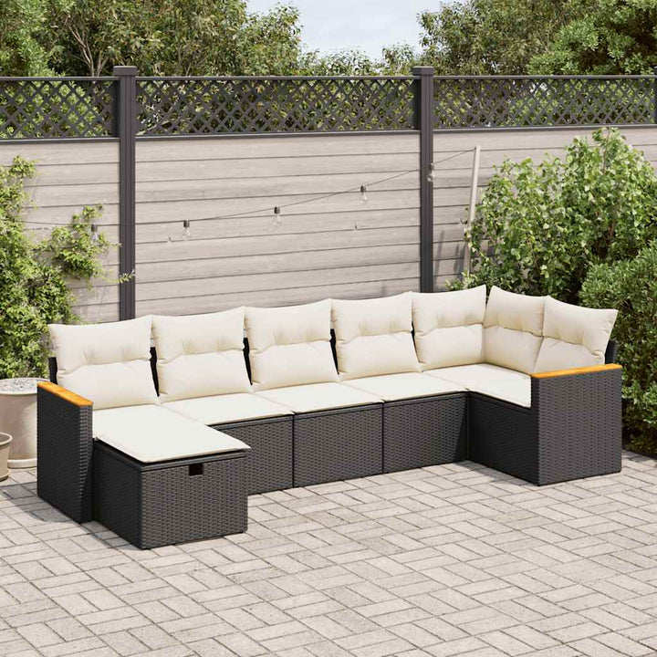 sofasæt til haven 7 dele med hynder polyrattan sort