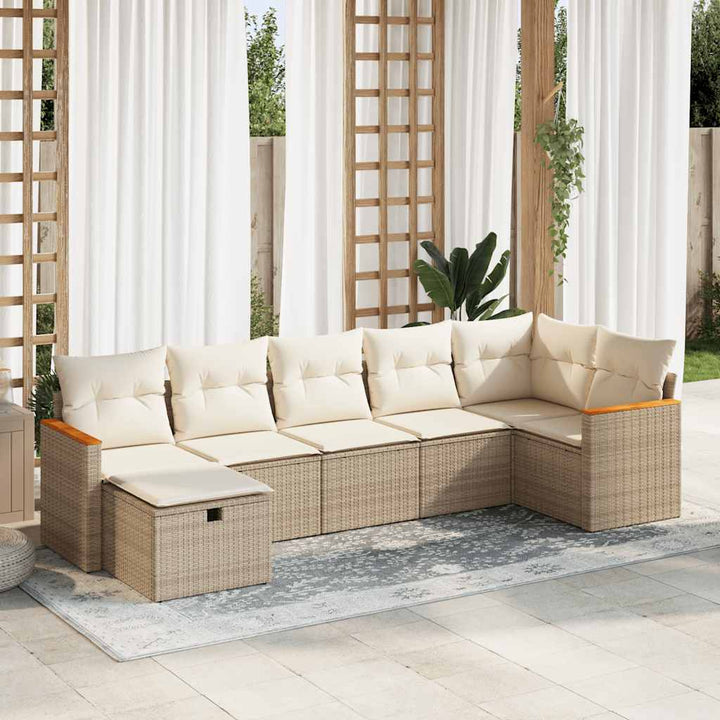 sofasæt til haven 7 dele med hynder polyrattan beige