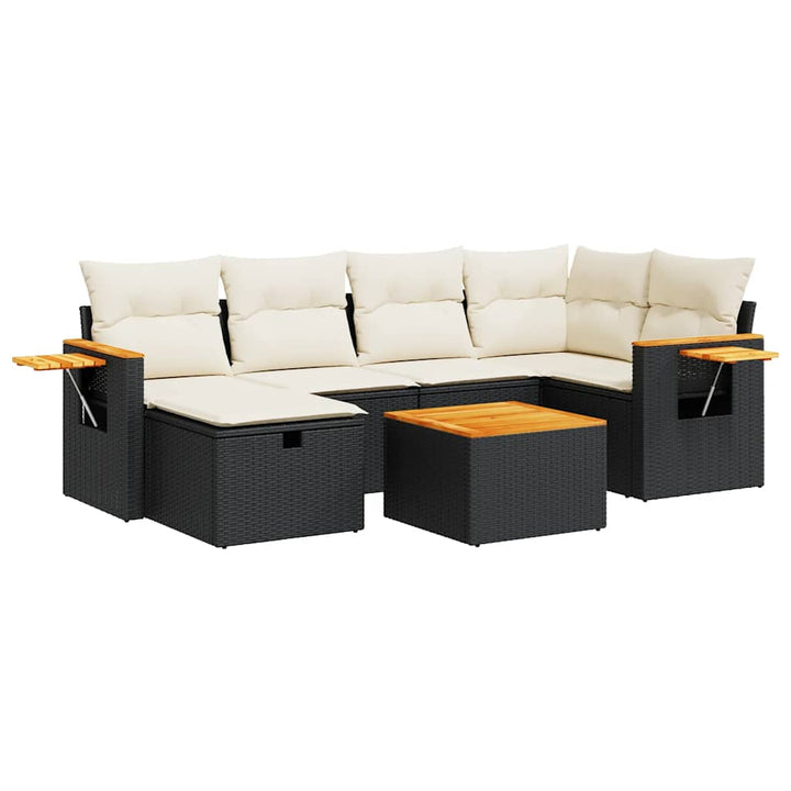 sofasæt til haven 7 dele med hynder polyrattan sort
